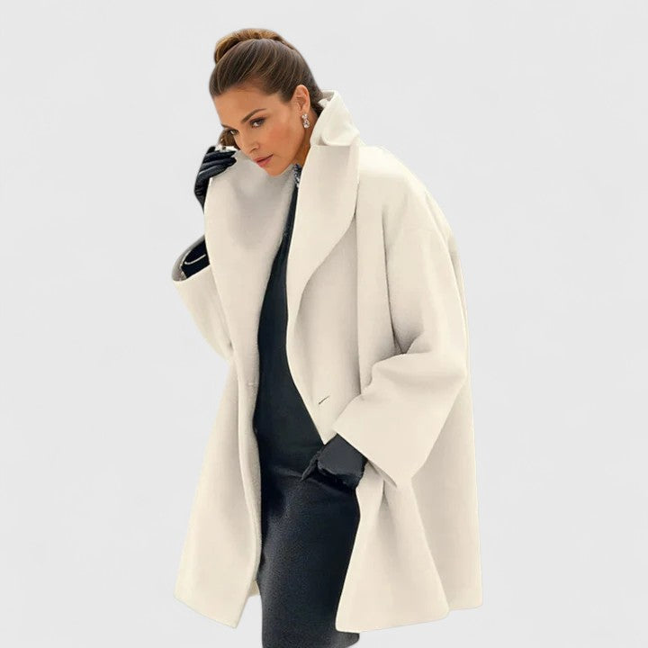 Thomasina oversized shawl-collar coat in white, front view