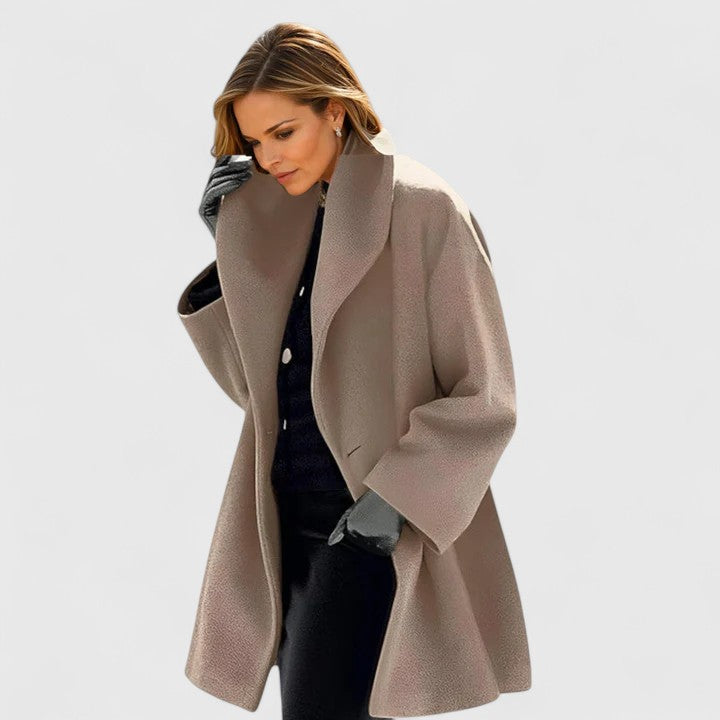 Thomasina oversized shawl-collar coat in khaki, front view