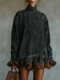 ZARA MINI DRESS WITH TURTLENECK AND LEOPARD PRINT PANEL