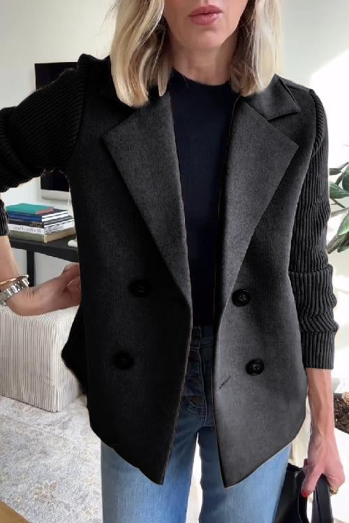 Sasha knit-sleeve blazer coat in black, front view