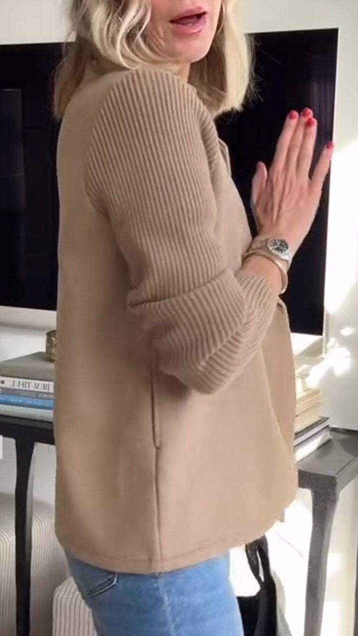 Sasha knit-sleeve blazer coat in brown, side view
