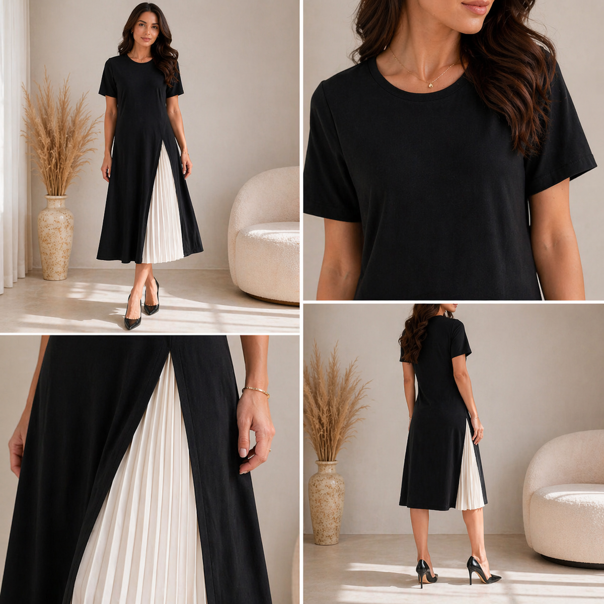 LIORA™ | Pleated Panel Midi Dress