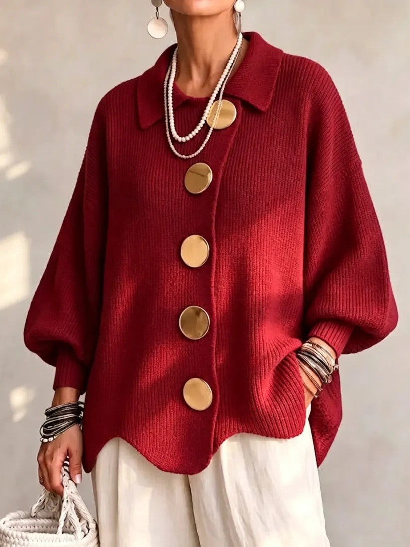 Carwen collared button cardigan in Red, front view