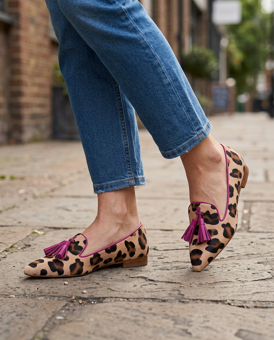 Ginevra | Leopard Loafers with Fuchsia Tassels