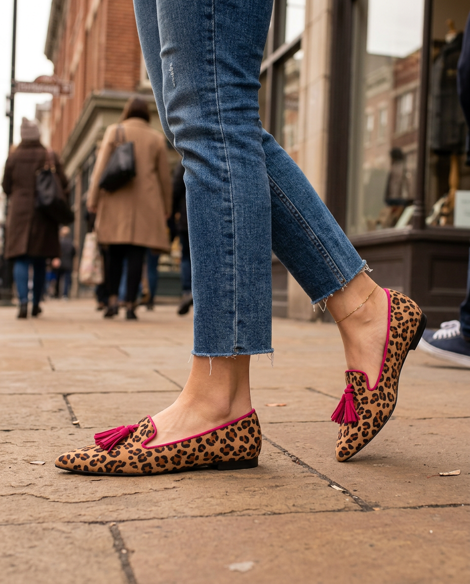 Ginevra | Suede Leopard Loafers with Fuchsia Tassels