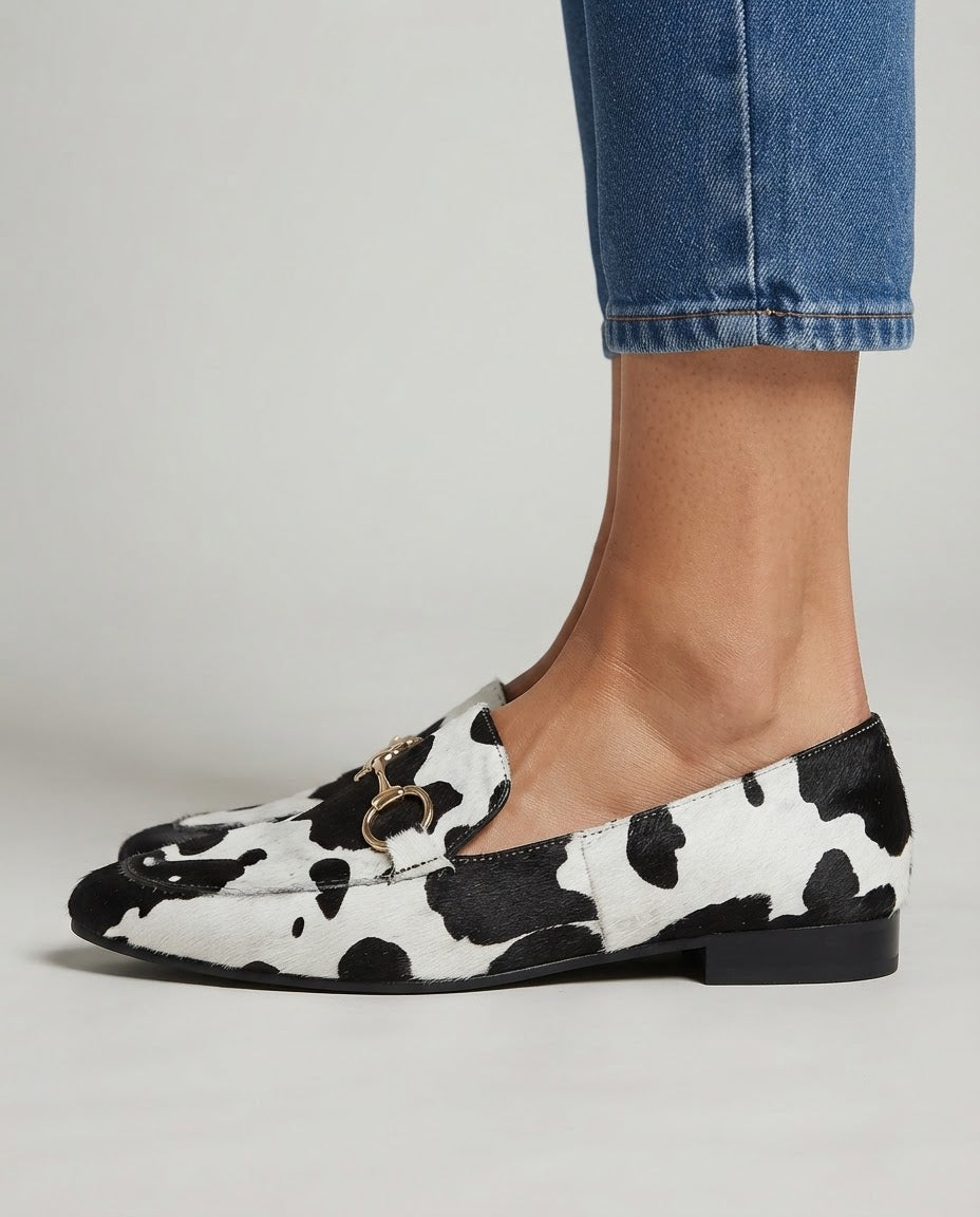 Black & White Spotted Hair-On Loafers