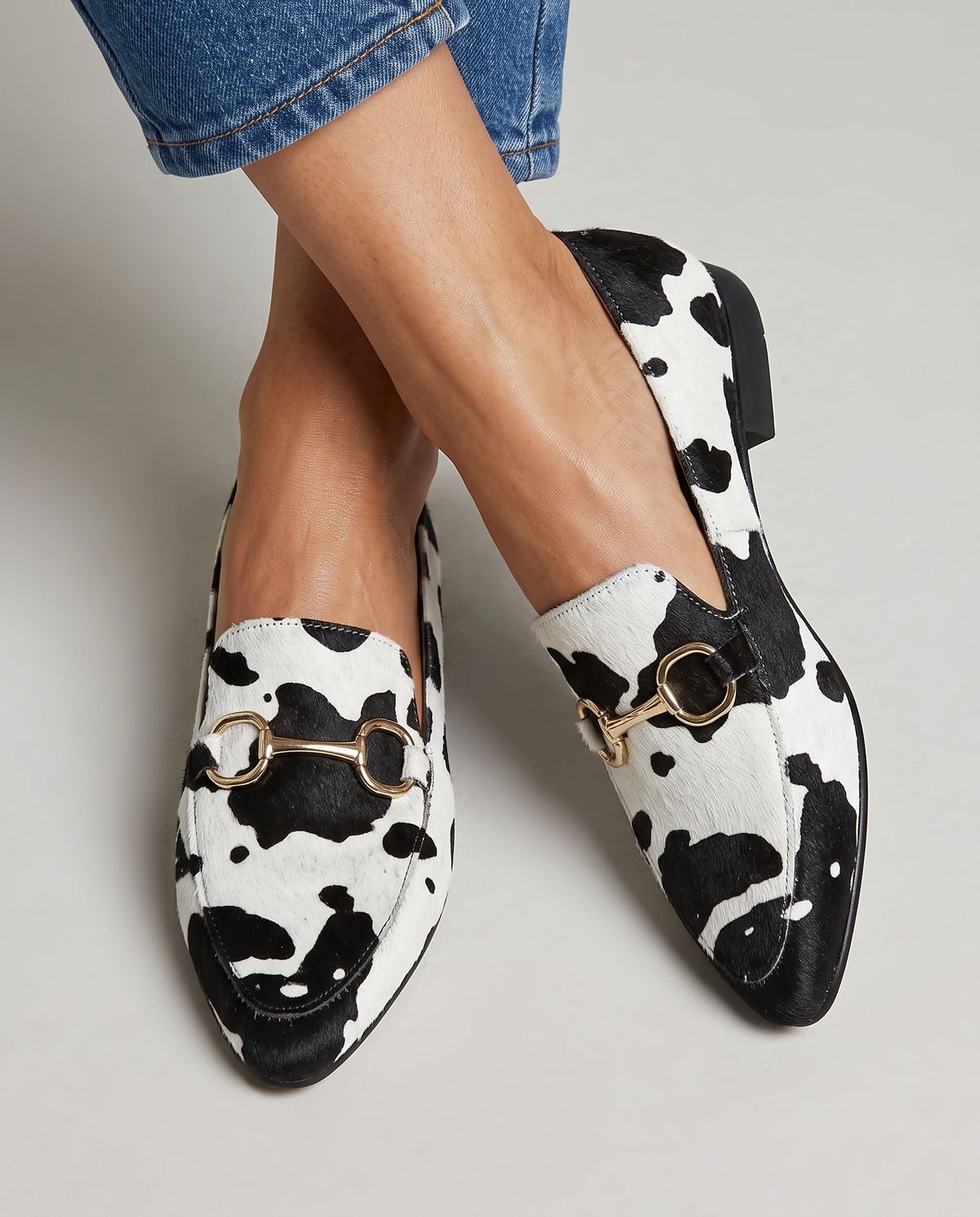 Black & White Spotted Hair-On Loafers