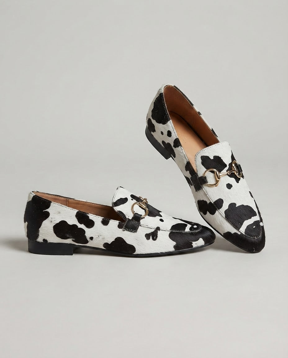 Black & White Spotted Hair-On Loafers