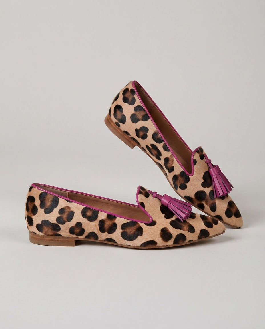 Ginevra | Leopard Loafers with Fuchsia Tassels