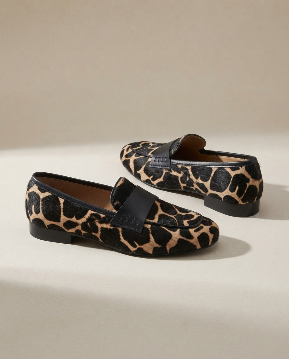 Giulia | Apricot Giraffe Print Loafers