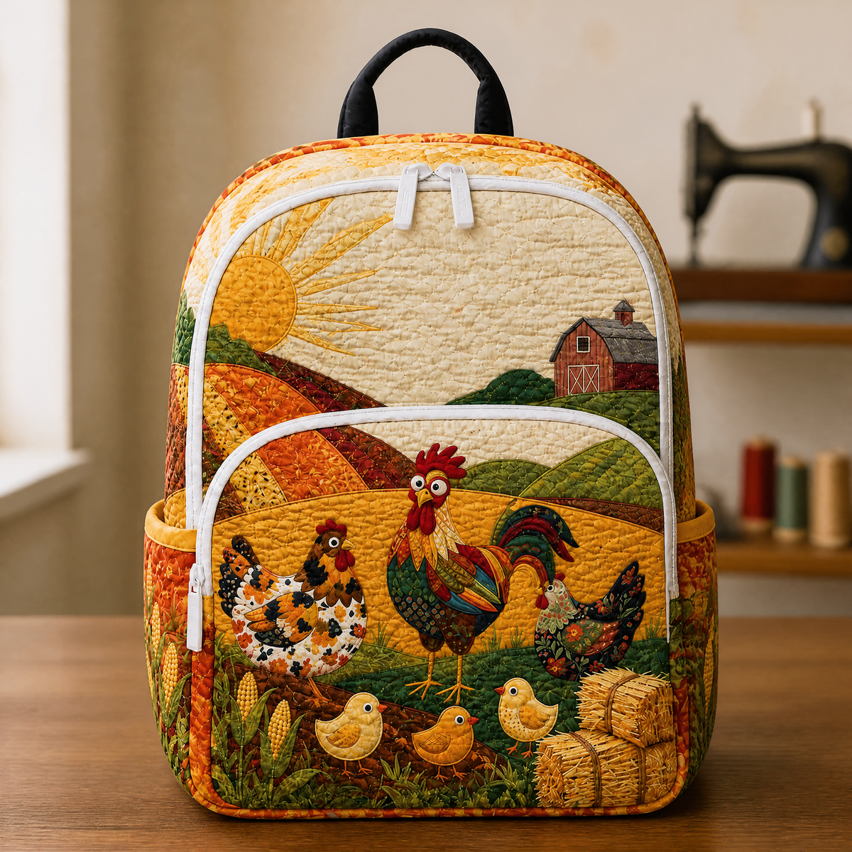 Country Chickens and Barn Quilted Backpack