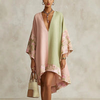 Jimena Bohemian Floral Dress with Batwing Sleeves and V-Neck