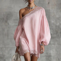Olivia Mini Lace Dress with Off-the-Shoulder and Puff Sleeves