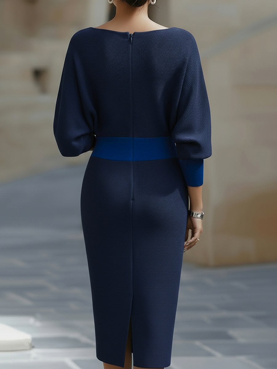 Cicely knit midi dress in navy blue, back view