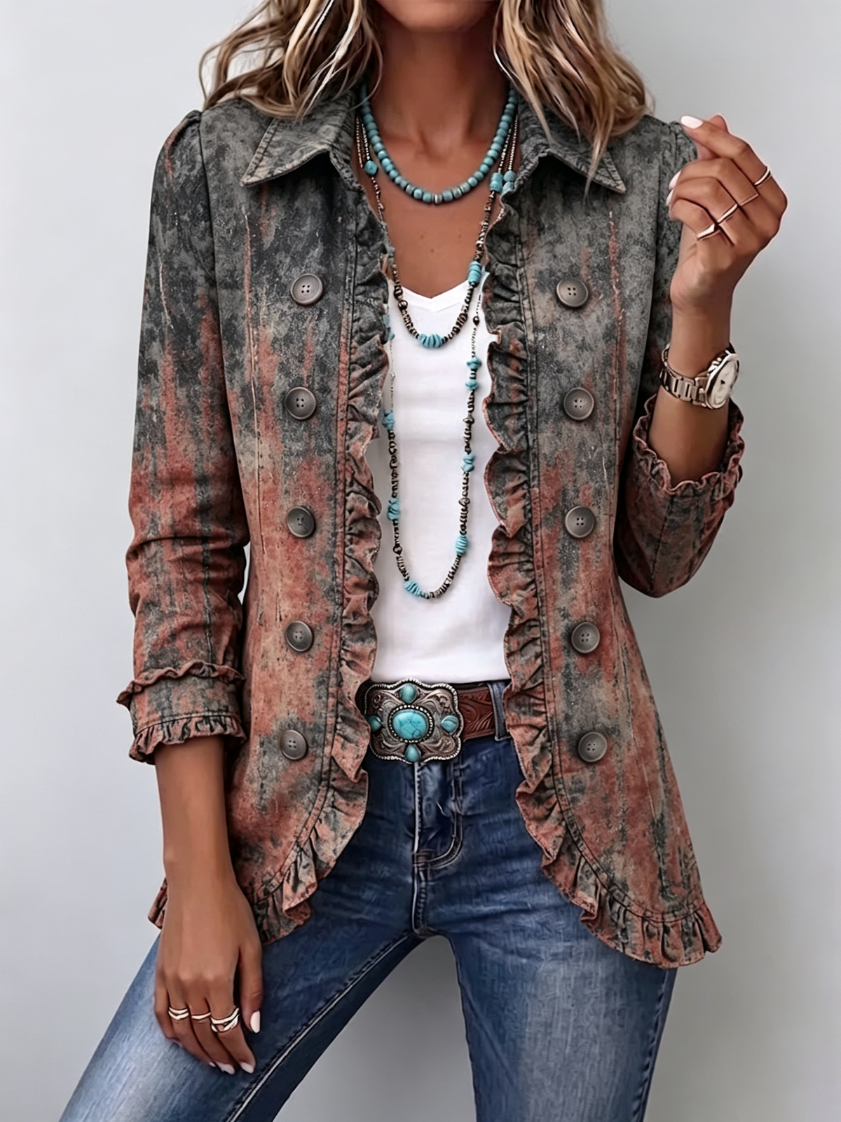 BENITA | TEXTURED OMBRE RUFFLE JACKET