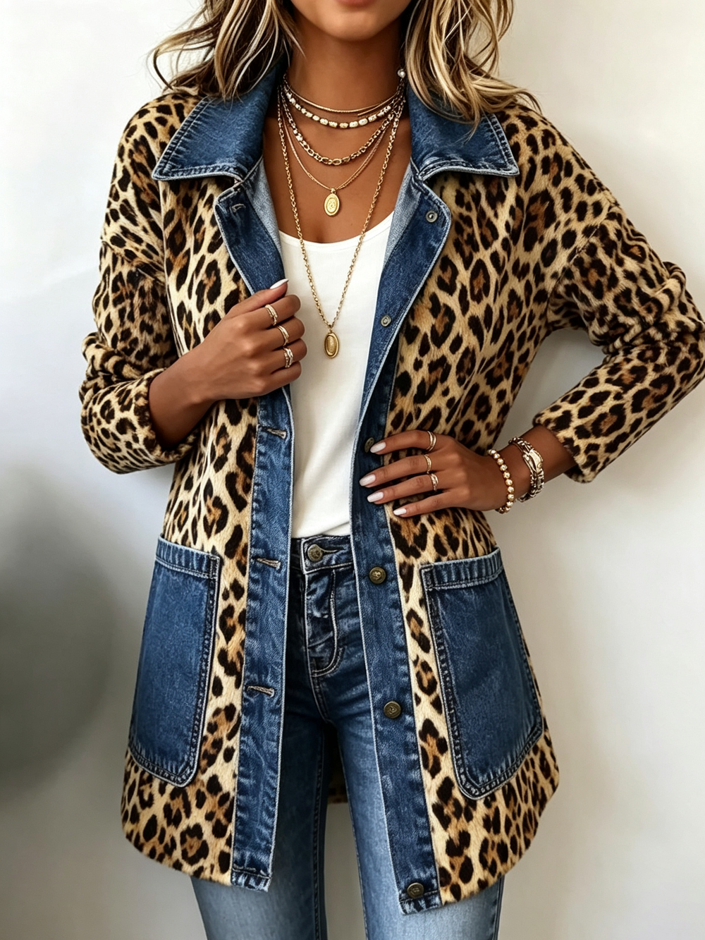 LORENA | LONG LEOPARD DENIM JACKET
