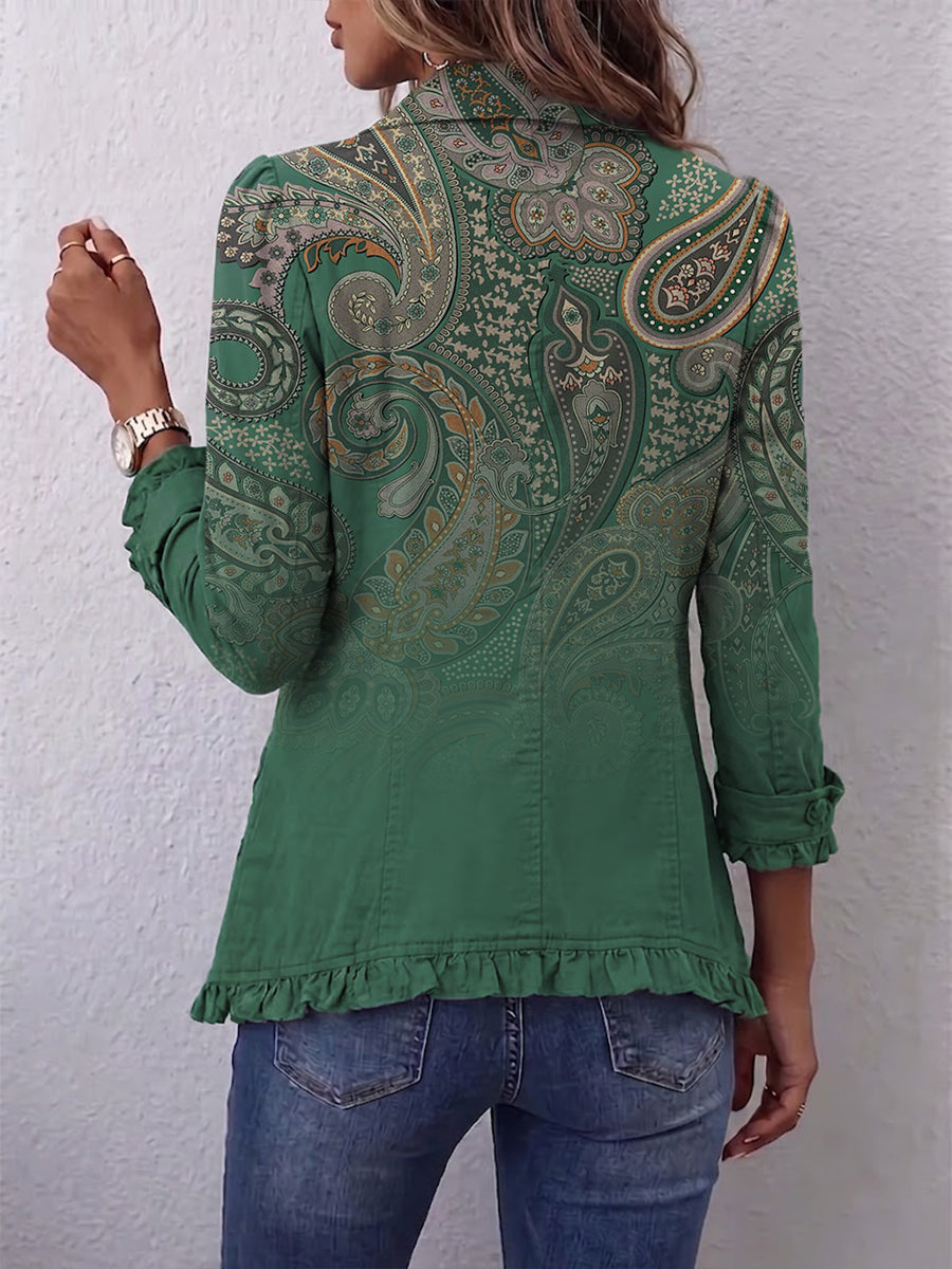 JACINTA | GREEN PAISLEY RUFFLE JACKET