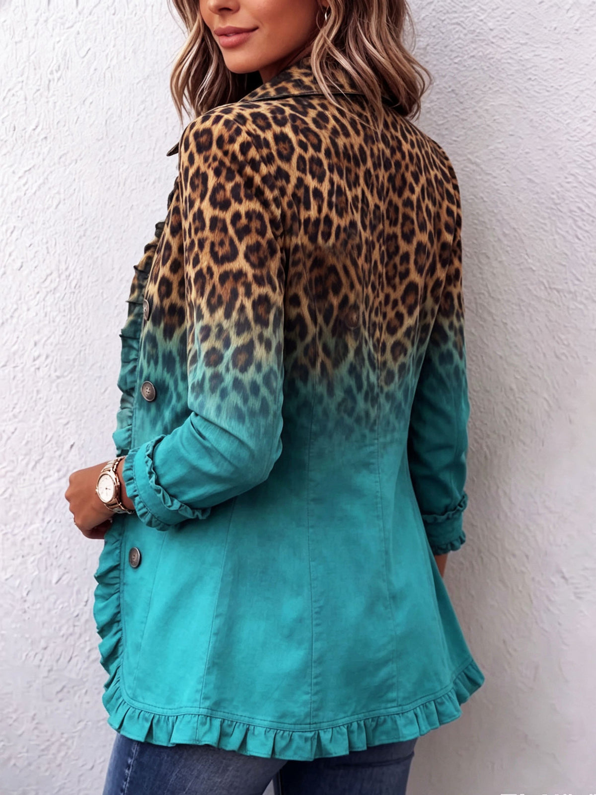 MERCEDES | OMBRE LEOPARD RUFFLE BLAZER