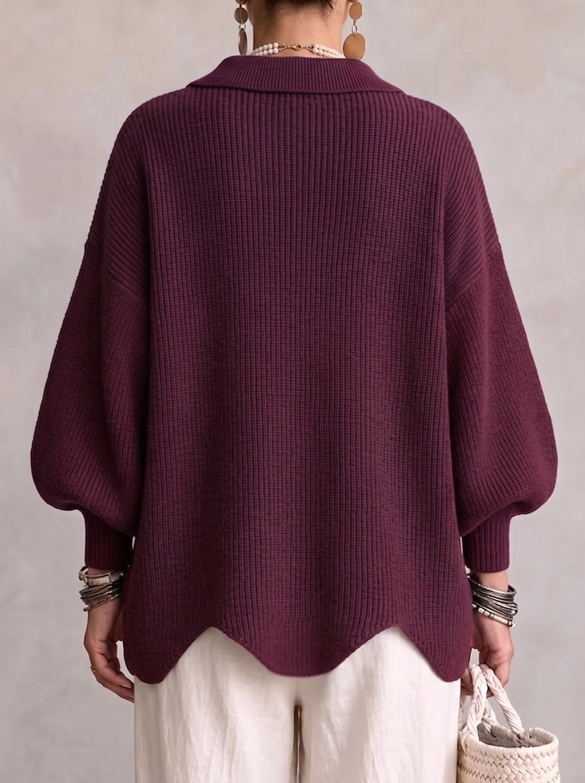 Carwen collared button cardigan in Wine Red, back view