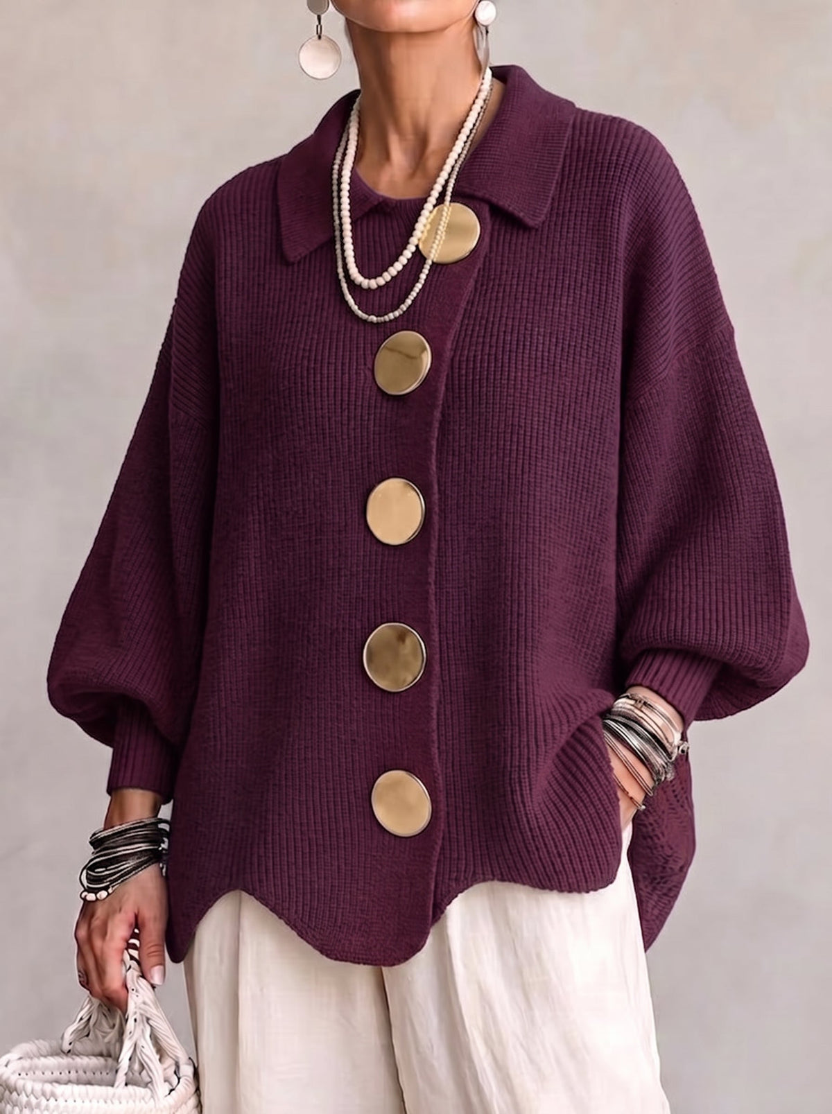 Carwen collared button cardigan in Wine Red, front view