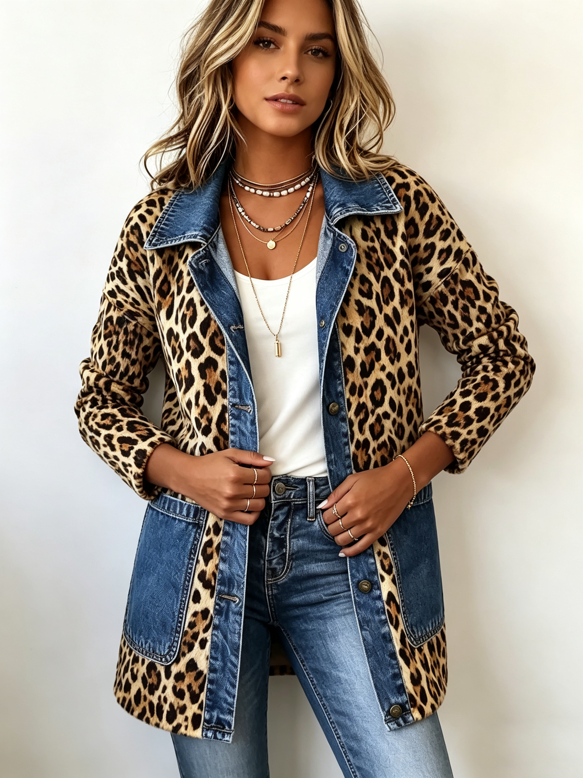 LORENA | LONG LEOPARD DENIM JACKET