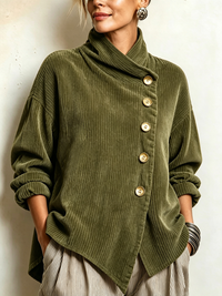 Clemmie | Corduroy High-Neck Tunic with Diagonal Buttons