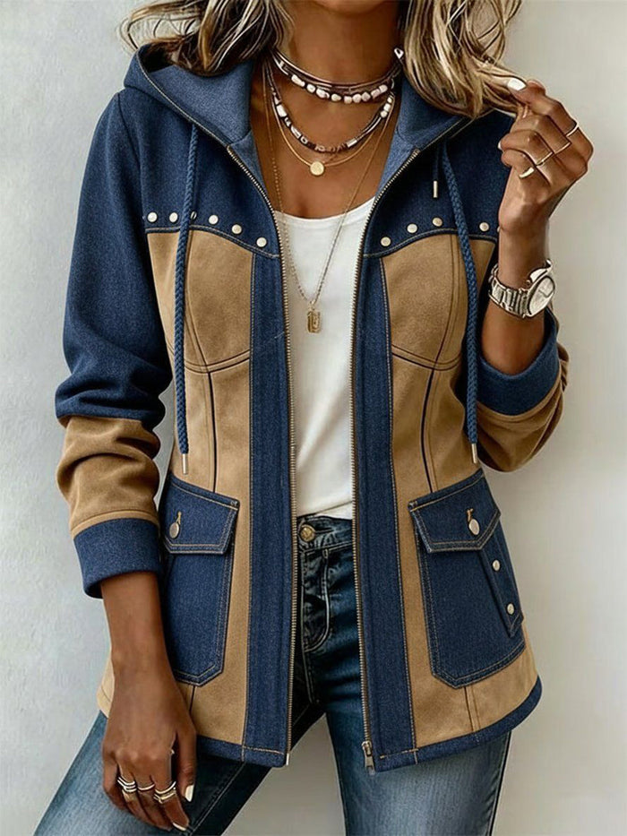 ADRIANA | NAVY AND CAMEL HOODED JACKET