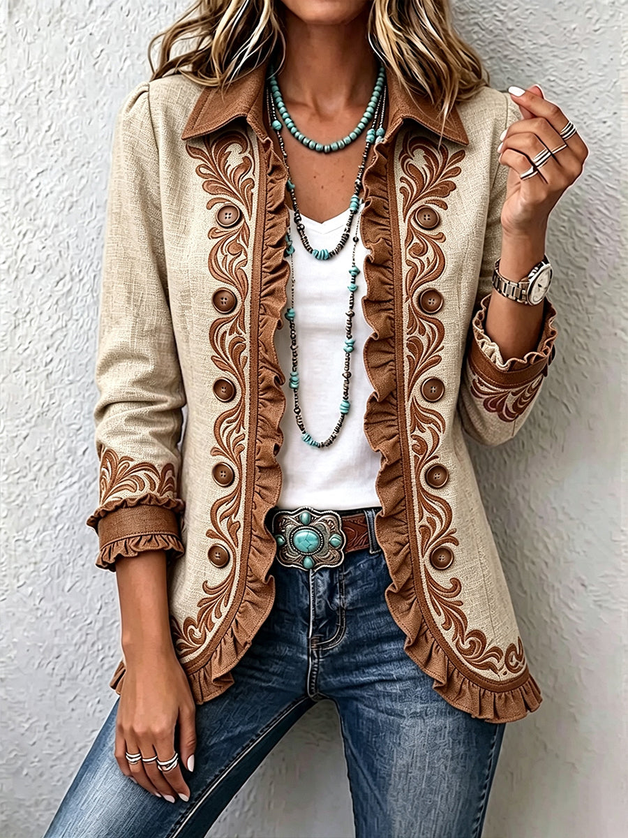ALMUDENA | EMBROIDERED FLORAL RUFFLE JACKET