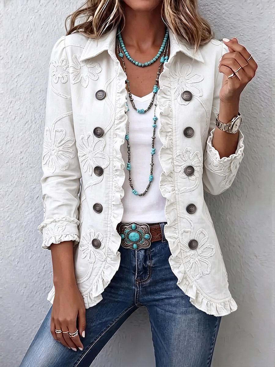 MARISOL | IVORY EMBROIDERED RUFFLE JACKET