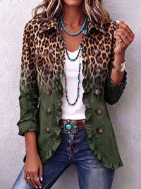 RAMONA | GREEN OMBRE LEOPARD RUFFLE BLAZER