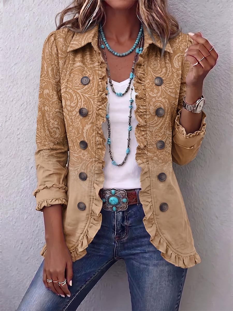 COVADONGA | TEXTURED PRINT RUFFLE JACKET