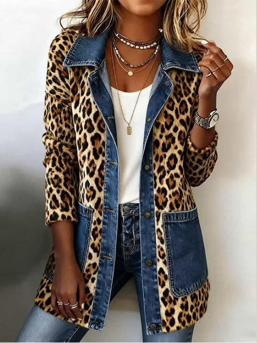 LORENA | LONG LEOPARD DENIM JACKET