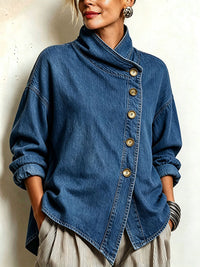 Nerys | Oversized Denim Shirt with Diagonal Buttons