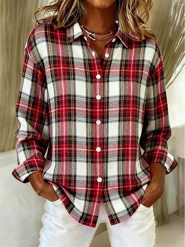 Dulcie vintage plaid blouse in red check, front view