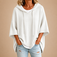 Hooded Knit Poncho in White