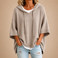 Hooded Knit Poncho in Taupe