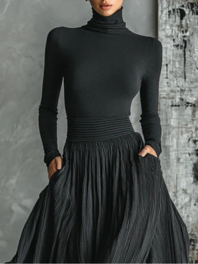 Prudence | Pleated Skirt and Black Roll-Neck Set
