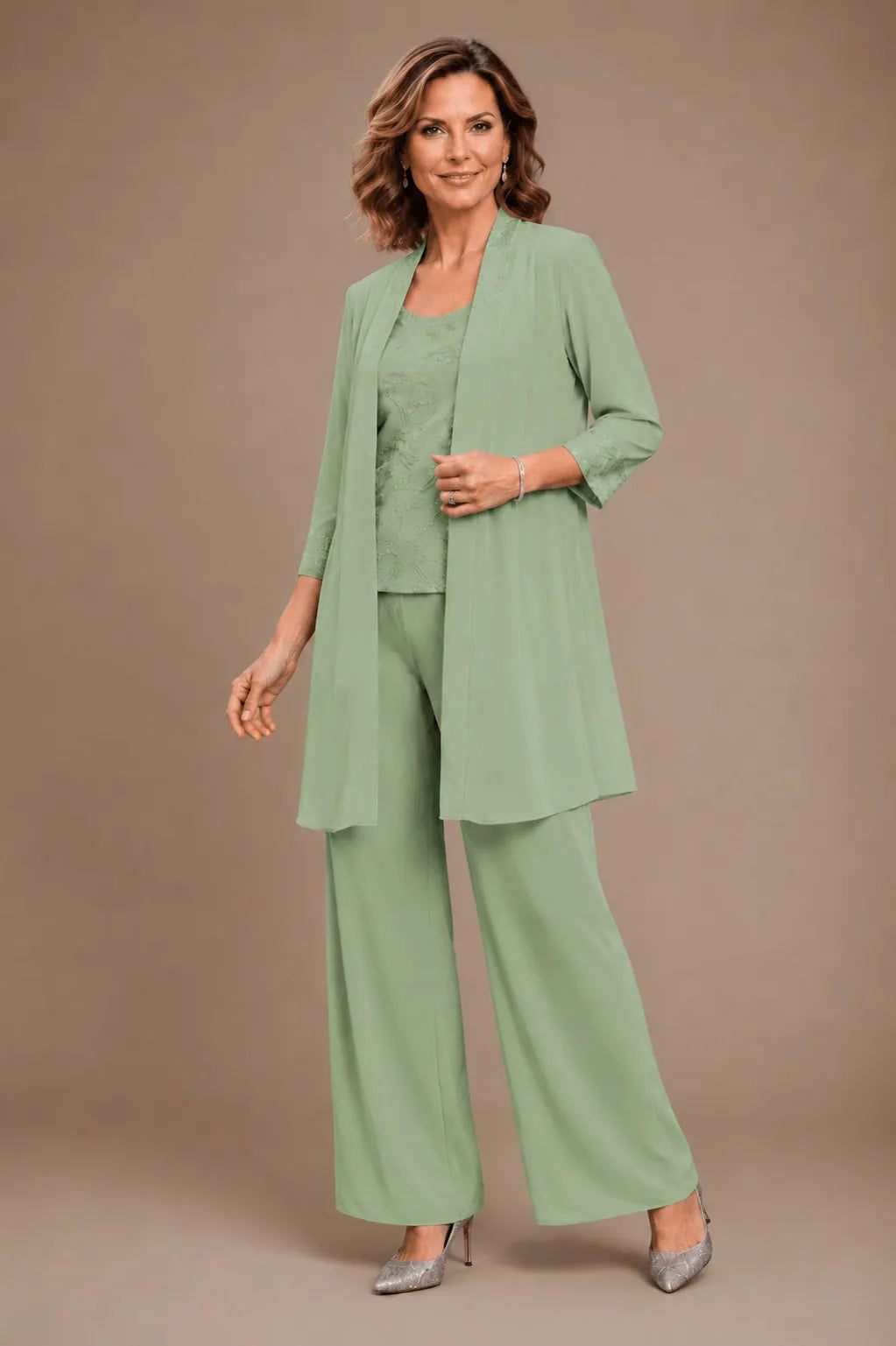 Anthea | Embroidered Three-Piece Trouser Suit