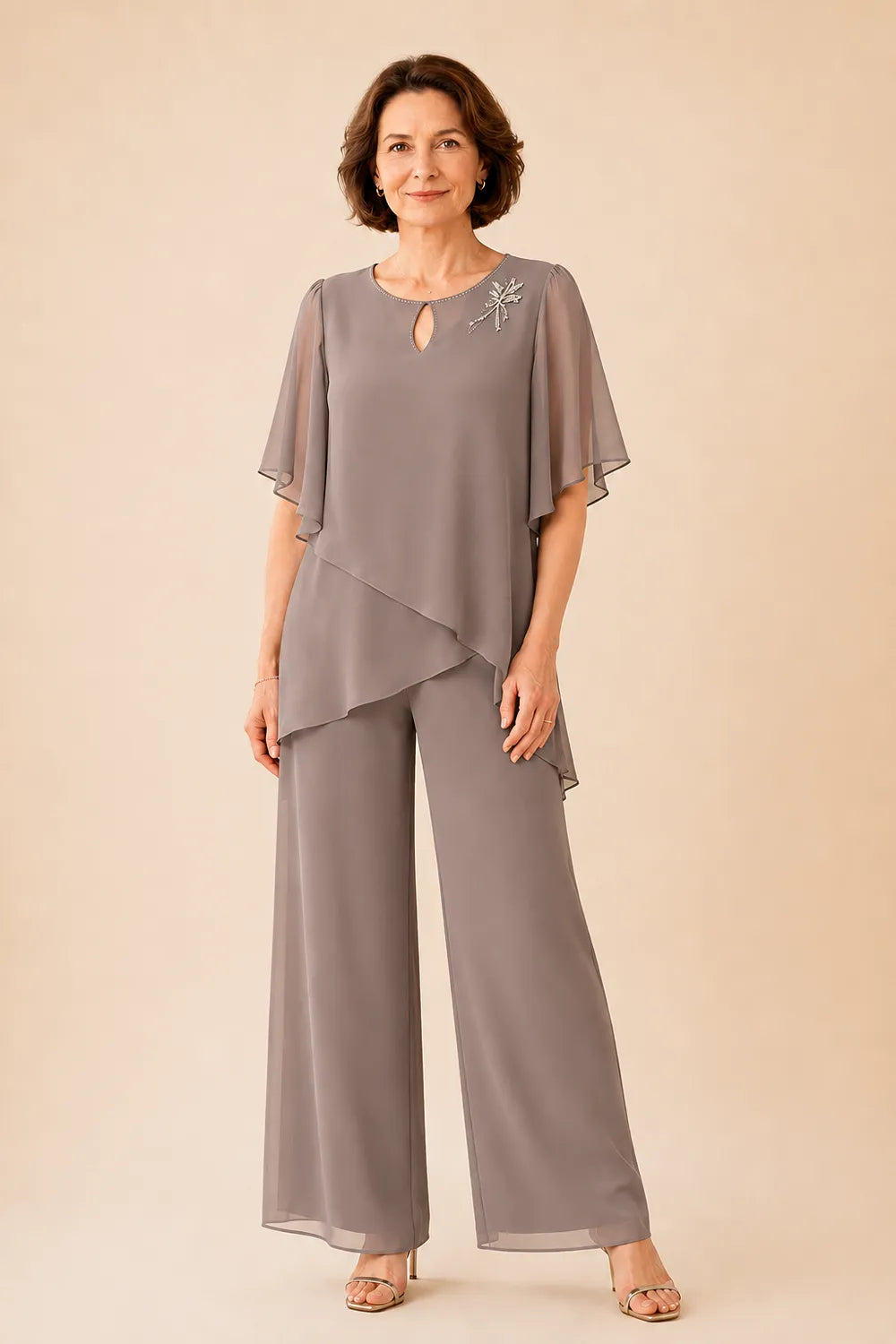 Annabel | Chiffon Keyhole-Neck Trouser Suit