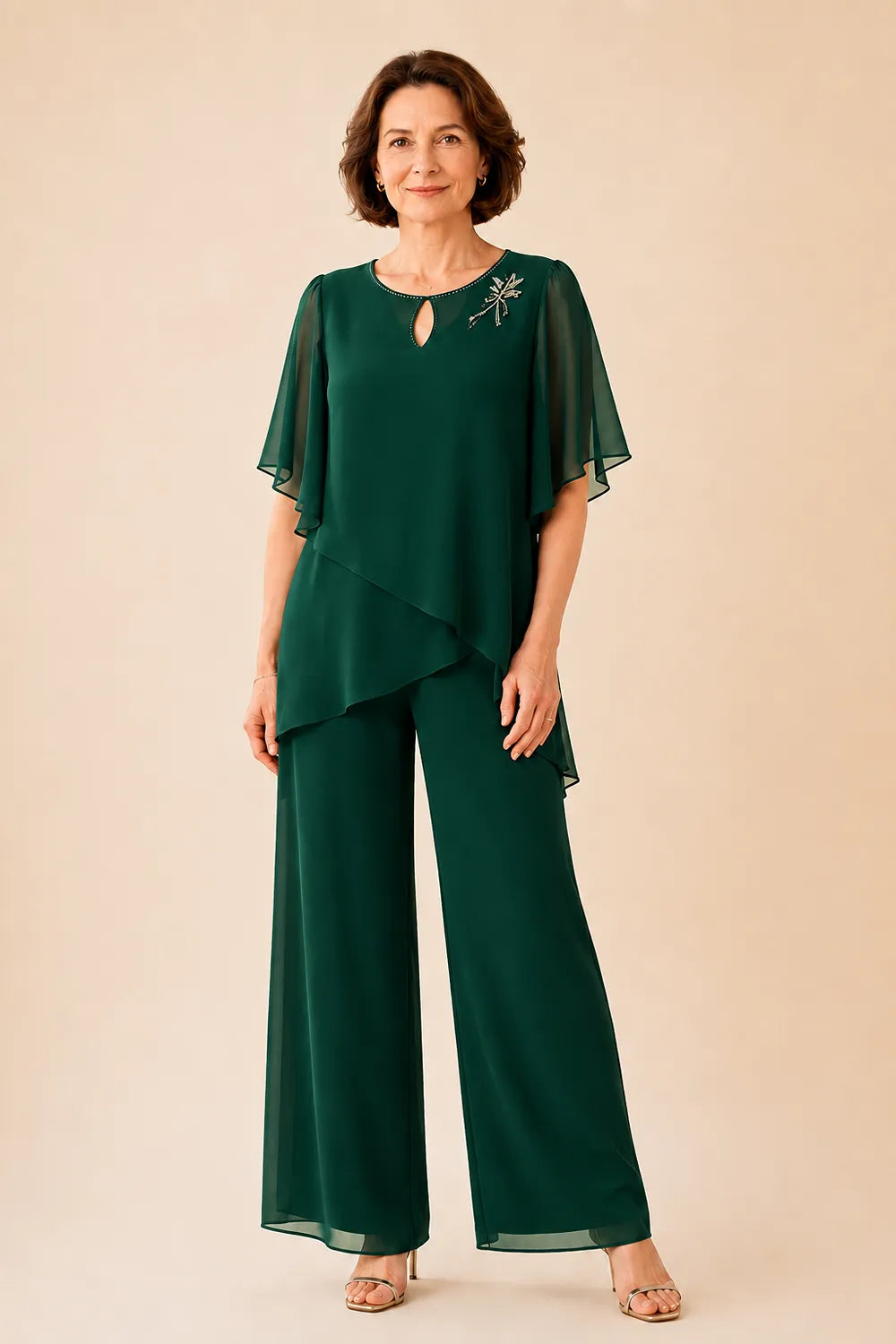 Annabel | Chiffon Keyhole-Neck Trouser Suit