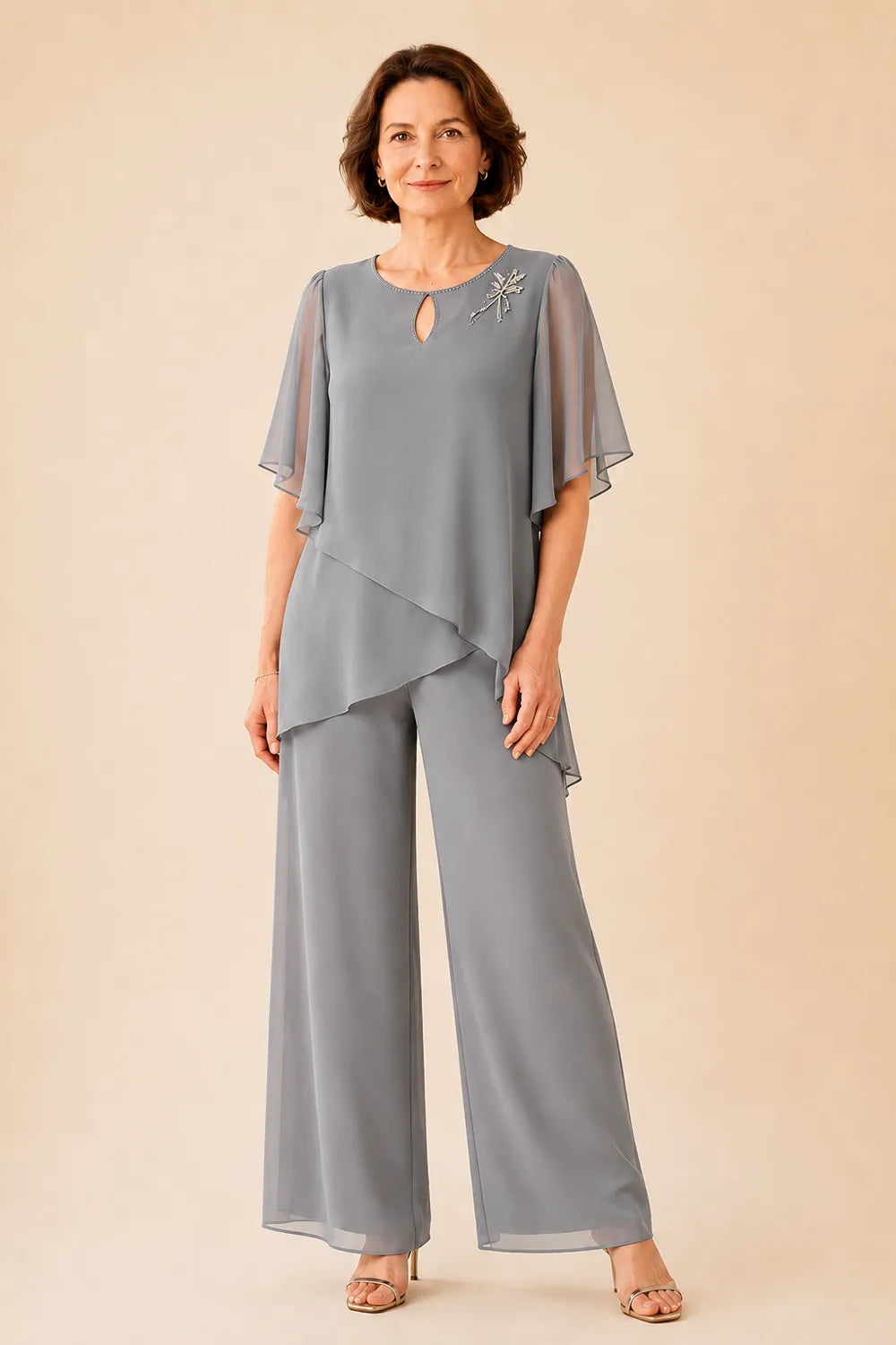 Annabel | Chiffon Keyhole-Neck Trouser Suit