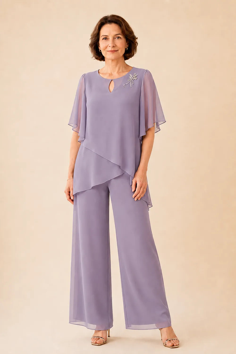 Annabel | Chiffon Keyhole-Neck Trouser Suit
