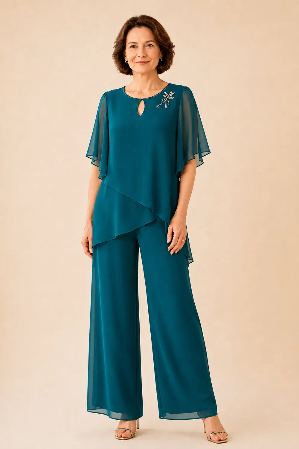 Annabel | Chiffon Keyhole-Neck Trouser Suit
