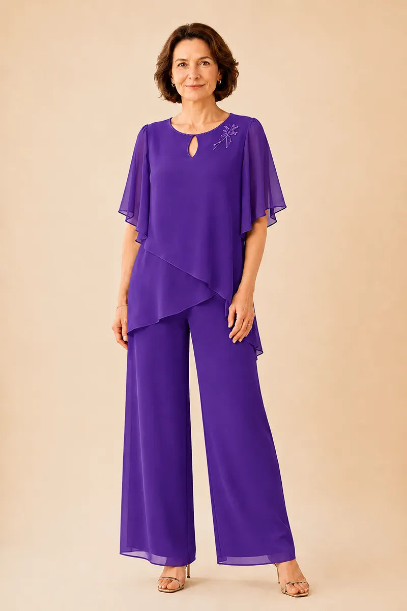 Annabel | Chiffon Keyhole-Neck Trouser Suit