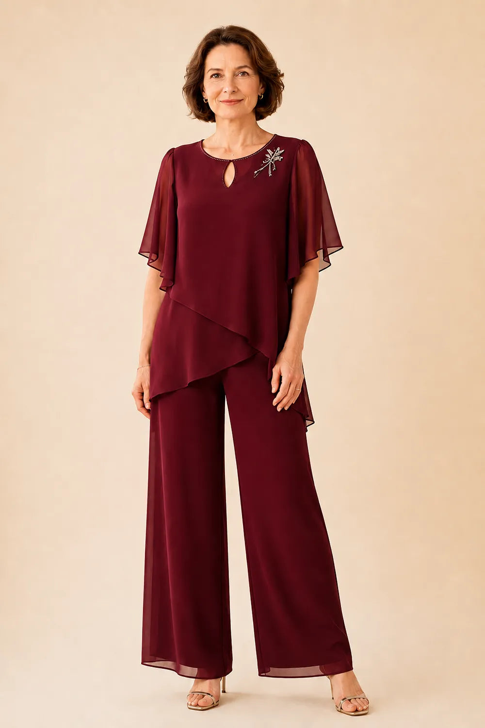 Annabel | Chiffon Keyhole-Neck Trouser Suit