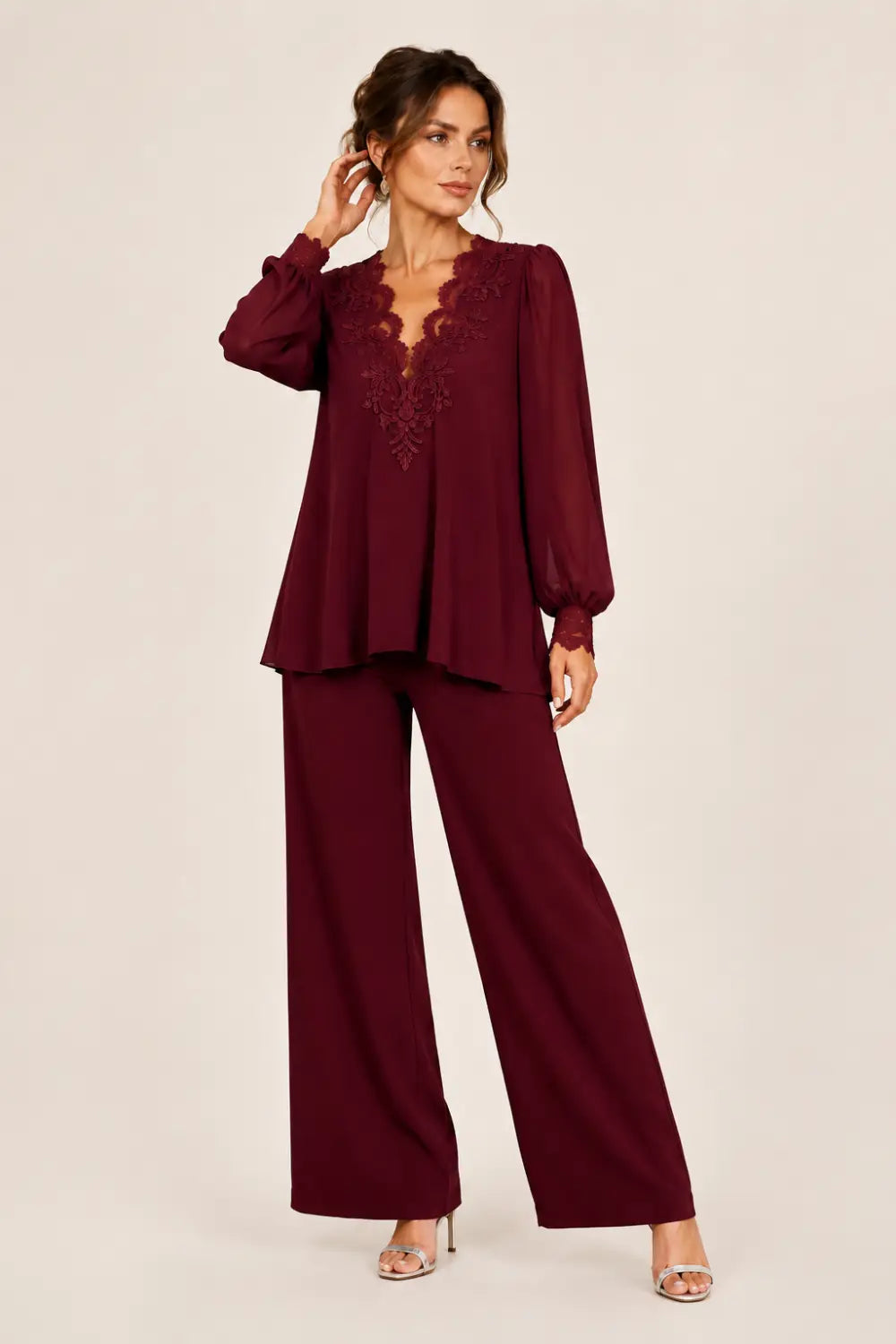 Veronica | Chiffon V-Neck Trouser Suit