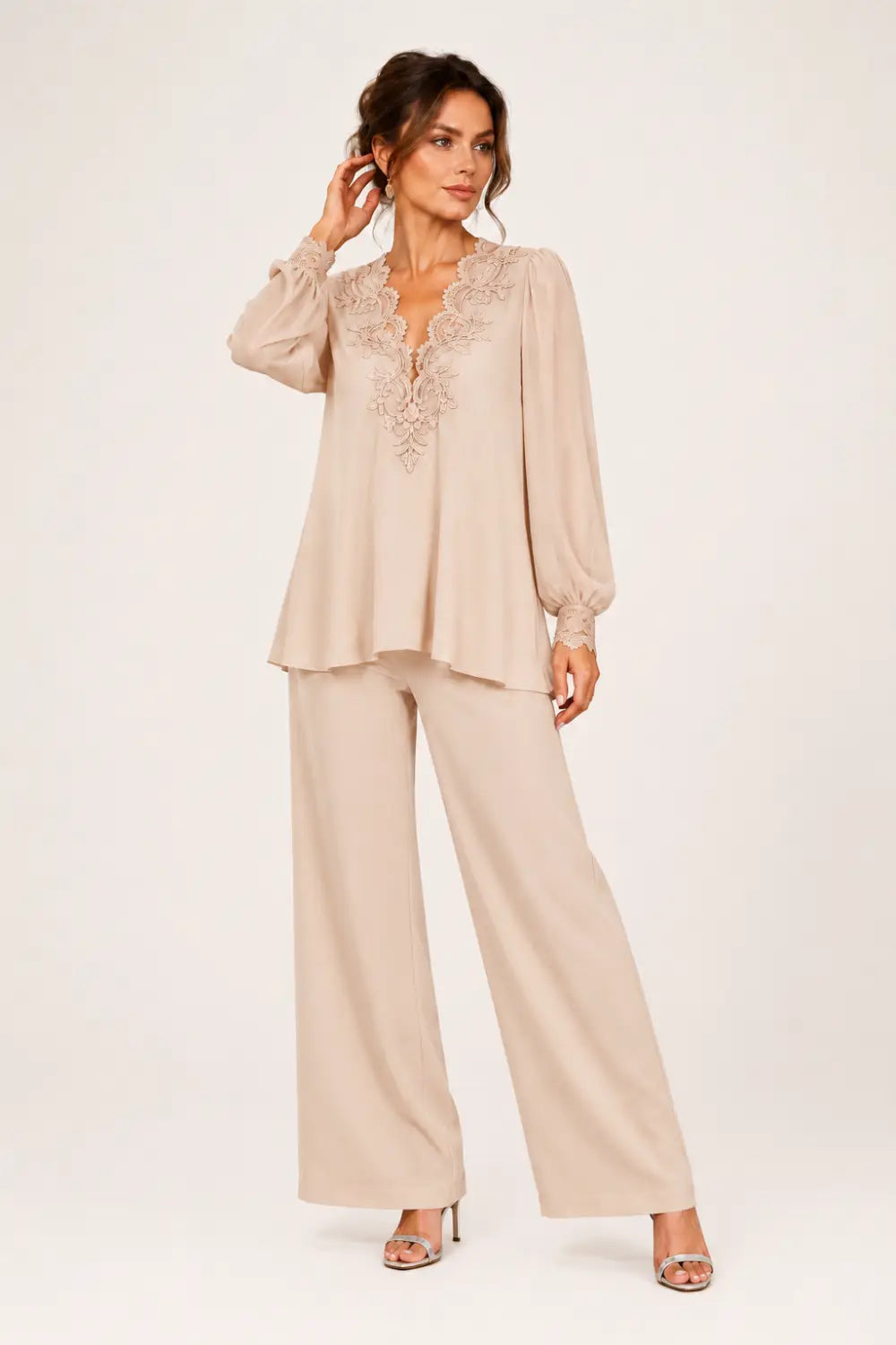 Veronica | Chiffon V-Neck Trouser Suit