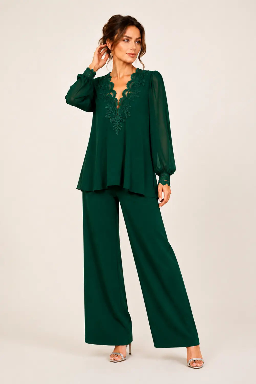 Veronica | Chiffon V-Neck Trouser Suit