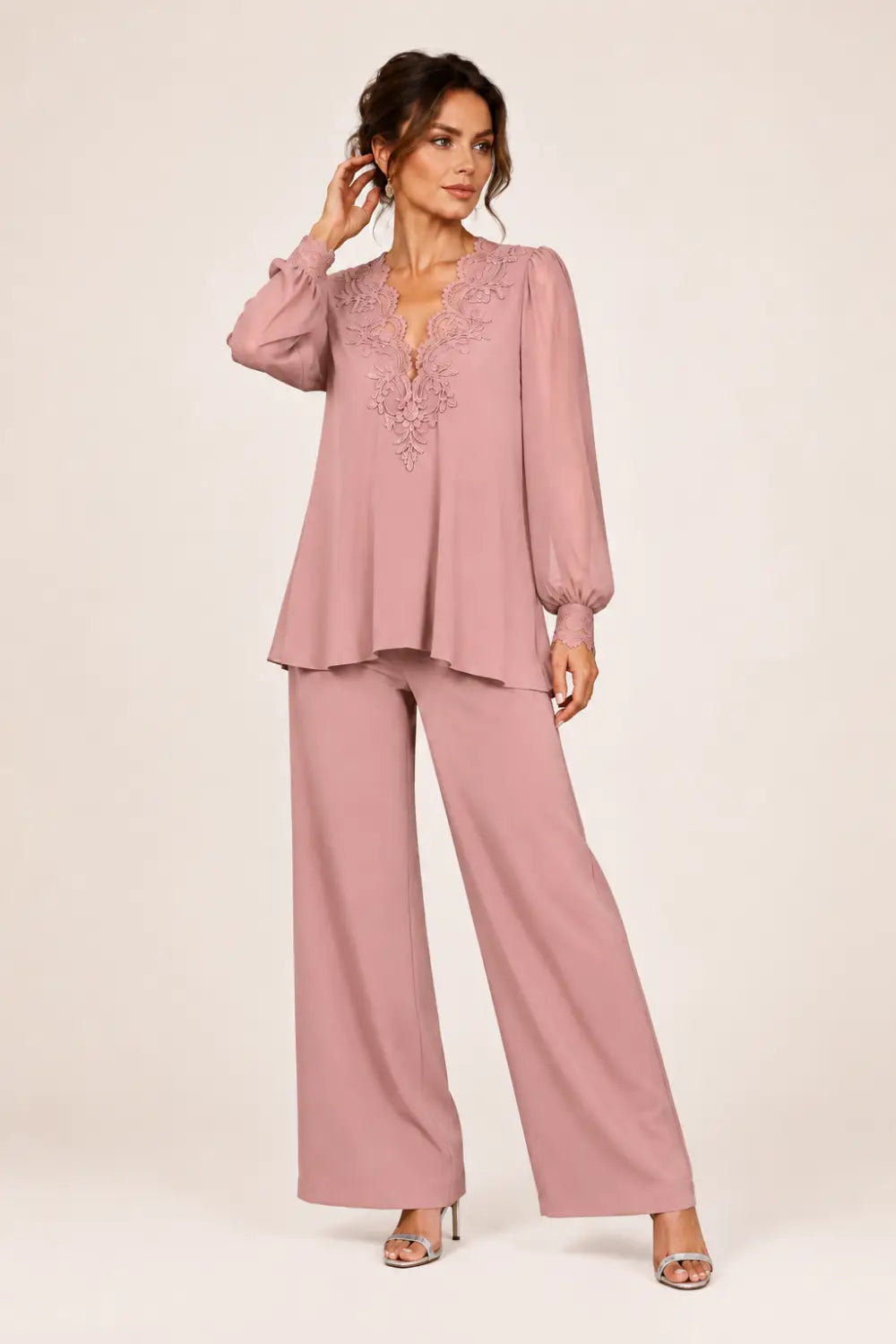 Veronica | Chiffon V-Neck Trouser Suit