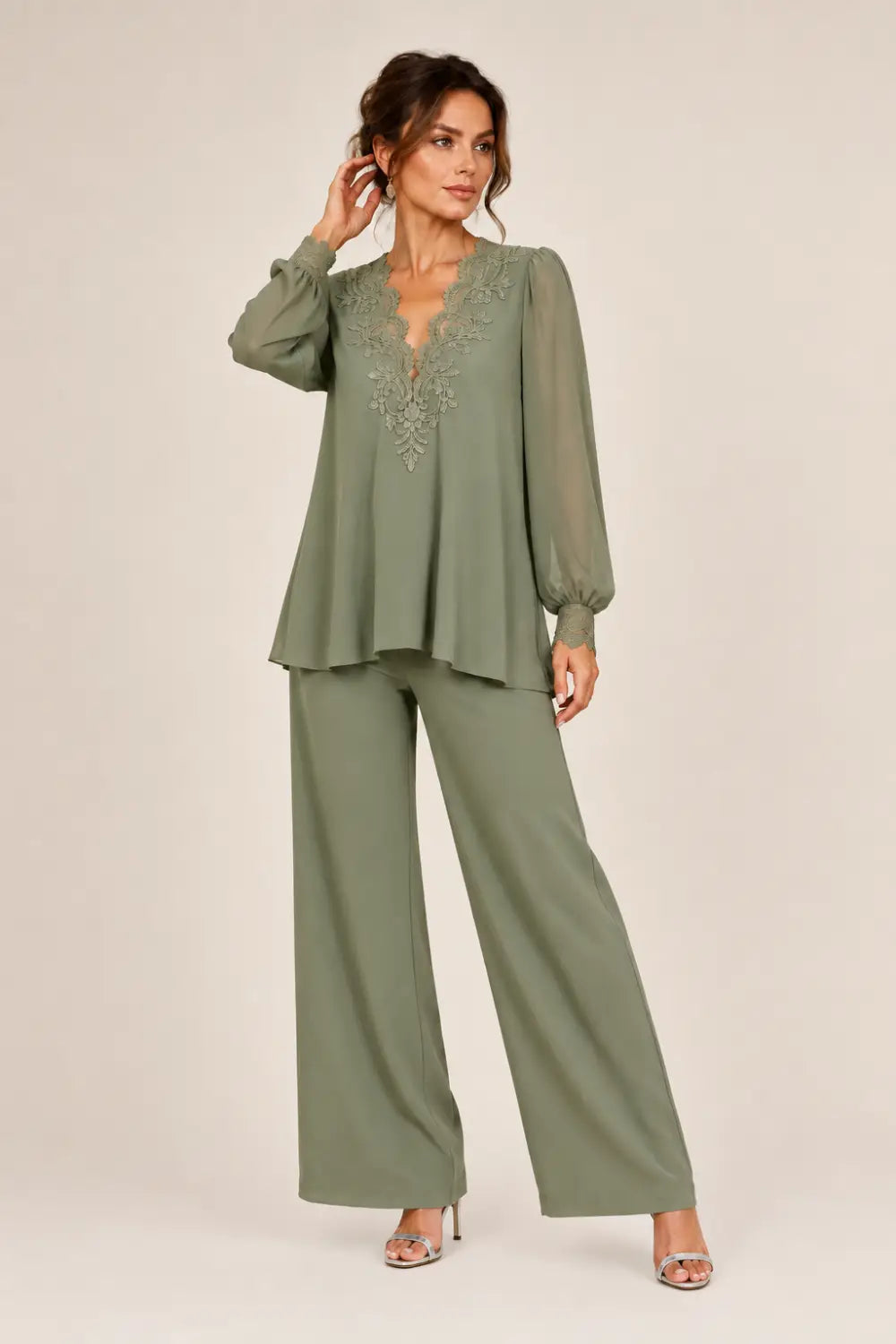 Veronica | Chiffon V-Neck Trouser Suit